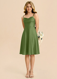 Azazie Bear Vestido de Enebro de Satén Elástico de Corte en A con Escote de Corazón image5