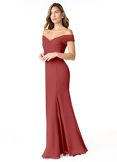 Azazie Lecia Bridesmaid Dresses Rust Empire Off-The-Shoulder Pleated Chiffon Convertible Dress image3