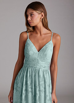 Azazie Nathalia Bridesmaid Dresses Mist A-Line Bow Floral Burnout Dress image5