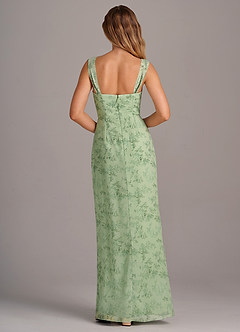 Azazie Denice Abiti da Damigella Abito Tubino in Chiffon a Pieghe Green Fern Floral image5