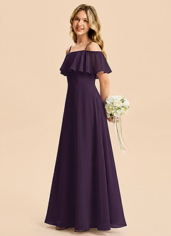 Azazie Maggie Junior Plum A-Line Off the Shoulder Chiffon Dress image3