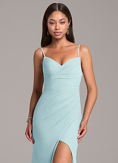 Azazie Yola Bridesmaid Dresses Sea Glass Sheath Pleated Chiffon Convertible Dress image2