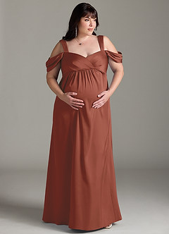 Azazie Rhea Maternity Bridesmaid Dresses A-Line Off-The-Shouler Pleated Stretch Satin Floor-Length Dress image8