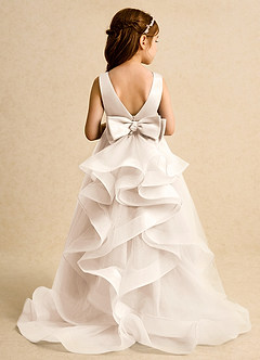 Azazie Lior Flower Girl Dresses White Alabaster Ball-Gown Pleated Tulle Dress image8