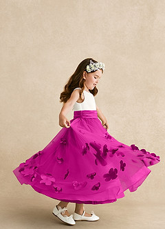 Azazie Vi Flower Girl Dresses Fuchsia A-Line Sleeveless Tulle Dress image2