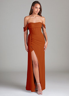 Azazie Amyra Bridesmaid Dresses Paprika Sheath Off the Shoulder Chiffon Convertible Dress image4