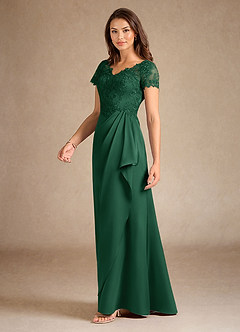 Azazie Santa Ana Kleider für die Brautmutter A-Linie Spitze Stretch-Satin Kleid Dunkelgrün image2