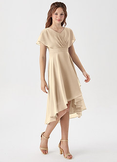 Azazie Graciela Junior Robe Trapèze en Mousseline de soie Plissée Champagne image5