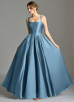 Azazie Verina Bridesmaid Dresses Steel Blue A-Line Pleated Stretch Satin Dress image4