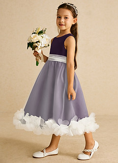 Azazie Stardust Flower Girl Dresses Plum A-Line Sleeveless Organza Dress image3