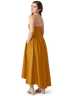 Azazie Jemima Junior A-Linie mit Taschen Stretch-Satin Kleid Butterscotch image5