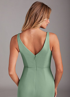 Azazie Leandra Bridesmaid Dresses Matcha Mermaid V-Neck Pleated Mesh Dress image7