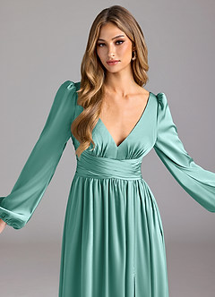 Azazie Norah Bridesmaid Dresses Aqua A-Line Stretch Satin Dress image5