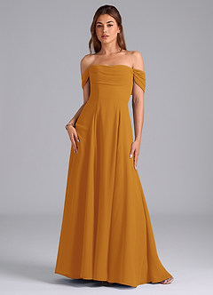 Azazie Almina Brautjungfernkleider Wandelbar A-Linie Schulterfrei Chiffon Kleid Butterscotch image3