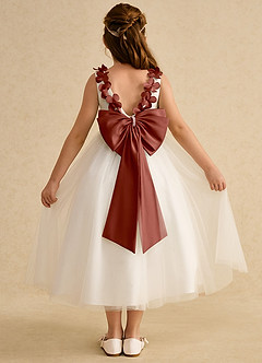 Azazie Lilli Flower Girl Dresses Ivory Auburn A-Line Bow Tulle Dress image2