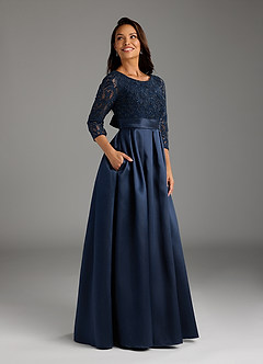 Azazie Delphi Mère de la mariée Robes Robe Trapèze en Dentelle Paillettes Bleu Marine Foncé image3