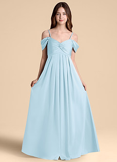 Azazie Kaitlynn Junior Sky Blue A-Line Off the Shoulder Stretch Satin Dress image6