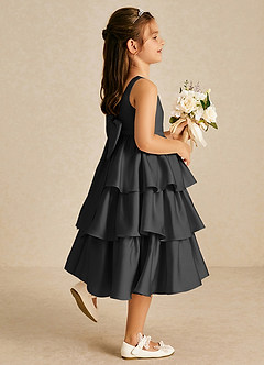 Azazie Margery Flower Girl Dresses Black A-Line Bow Stretch Satin Dress image5