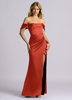 Azazie Auden Brudtärnklänningar Klä av Tubklänning i Stretch Satin Av axeln Rost Konvertibel image7