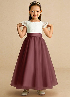 Azazie Pookie Flower Girl Dresses Desert Rose A-Line Lace Tulle Dress image3