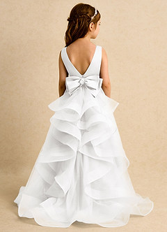 Azazie Lior Flower Girl Dresses White Ball-Gown Pleated Tulle Dress image7