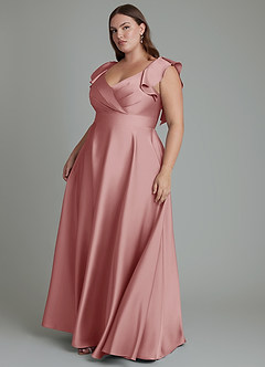 Azazie Leilani Abiti da Damigella Abito A-Line in Raso Elasticizzato Drappeggiato Rosa Polverosa image6