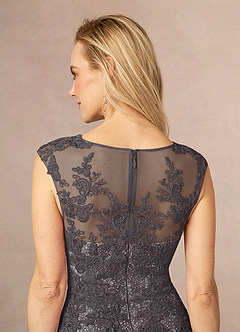Azazie Flynn Mother of the Bride Dresses Steel Grey A-Line Boatneck Lace Tulle Dress image5