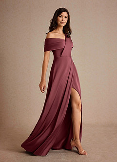 Azazie Milton vestidos de madre de la novia Vestido de Merlot de Satén Elástico de Corte En A con Plisado image2
