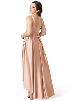 Azazie Inaya Junior Rose Gold A-Line with Belt Stretch Satin Dress image4