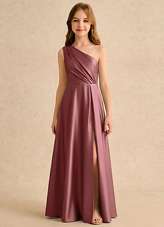 Azazie Puddles Girls Formal Blumenmädchenkleider A-Linie One-Shoulder Stretch-Satin Kleid Amethyst image6