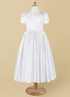 Azazie Anirra Flower Girl Dresses White Ball-Gown Pleated Matte Satin Dress image10