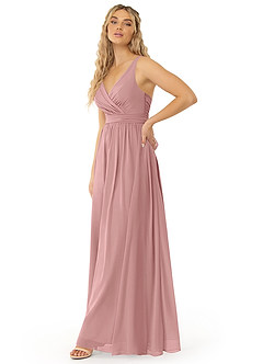 Azazie Kora Bridesmaid Dresses Dusty Rose A-Line Pleated Chiffon Dress image2