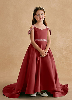 Azazie Jodi Robe Demoiselle D'honneur Fillette Robe Trapèze en Mat Satiné Rouille image4