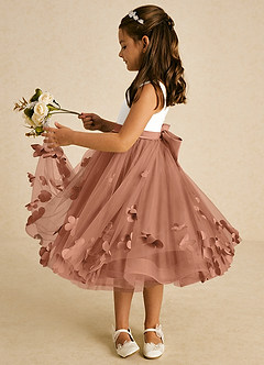 Azazie Sprout Flower Girl Dresses Bronzer A-Line Bow Tulle Dress image4
