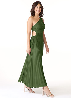 Azazie Kirra Jurken voor bruidsmeisjes Jurk van Chiffon met A-Lijn One-Shoulder Olijf image3