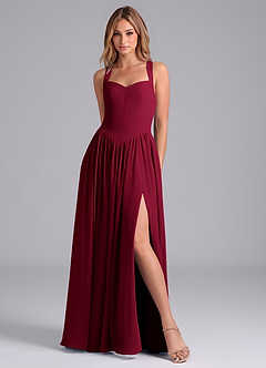 Azazie Francis Bridesmaid Dresses Burgundy A-Line Corset Chiffon Dress image3