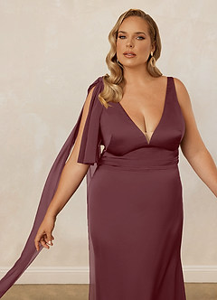 Christian Siriano Bridal for Azazie 1011 Bridesmaid Dresses Sangria Mermaid Bow Stretch Satin Dress image13
