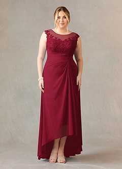 Azazie Endora vestidos de madre de la novia Vestido de Borgoña de Gasa de Corte En A con Encaje Scoop image6