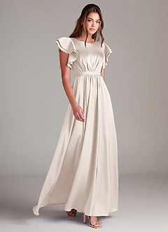 Azazie Daphne Modest Bridesmaid Dresses A-Line Ruched Stretch Satin Floor-Length Dress image3