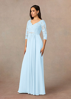 Azazie Hayek Mother of the Bride Dresses Sky Blue A-Line V-Neck Lace Chiffon Dress image2