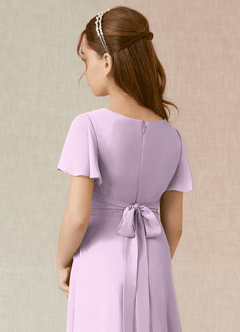 Azazie Induh Junior Frosted Lilac A-Line Ruched Chiffon Dress image5