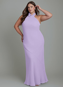 Azazie Velli Vestidos de damas de honor Vestido Lila de Gasa de Corte Sirena con Cuello alto image10