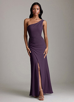Azazie Madelyn Bridesmaid Dresses Plum Mermaid One Shoulder Chiffon Convertible Dress image7