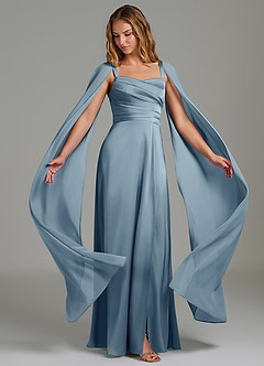 Azazie Niveah Bridesmaid Dresses Dusty Blue A-Line Strapless Stretch Satin Convertible Dress image1