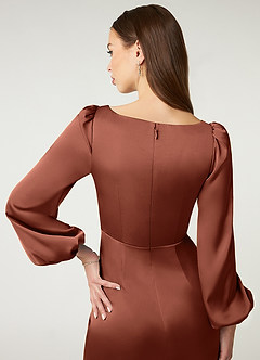 Azazie Mel Brautjungfernkleider Etui Langarm Stretch-Satin Kleid Lehm image6