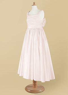 Azazie Cutie Pie Flower Girl Dresses Rose Petal A-Line Pleated Matte Satin Dress image9