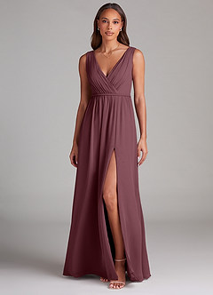 Azazie Tanicia Brautjungfernkleider A-Linie Plissee Chiffon Kleid Sangria image1