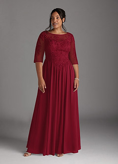 Azazie Mirielle vestidos de madre de la novia Vestido de Borgoña de Gasa de Corte En A con Encaje Scoop image9