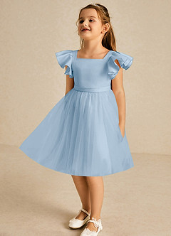 Azazie Kaeya Flower Girl Dresses Powder Blue A-Line Bow Tulle Dress image4