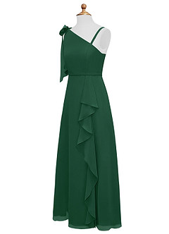 Azazie Aidy Vestido de Verde Oscuro de Gasa/ Chiffon de Acampanado con Lazo image7